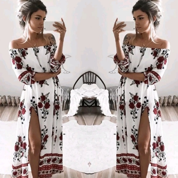 Luxe Boho Tropics Dresses & Skirts - Bohemian Off-Shoulder Floral Hippie Dress